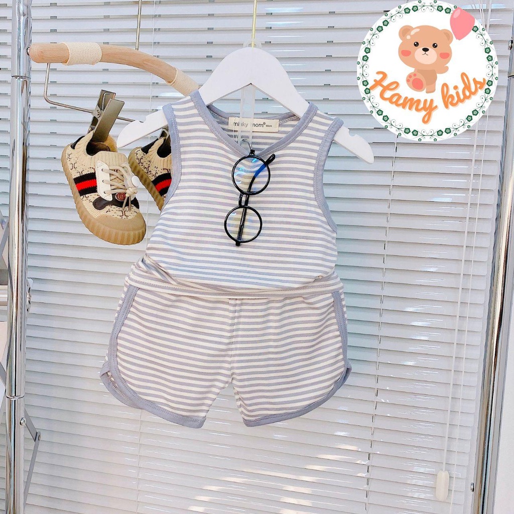 Bộ Ba Lỗ Minky Mom Chính Hãng Bé Trai Bé Gái Thun Lạnh Sọc Dệt Visco Quần Vát Cute Trẻ Từ 0-5 Tuổi Dưới 20kg - Hamykids