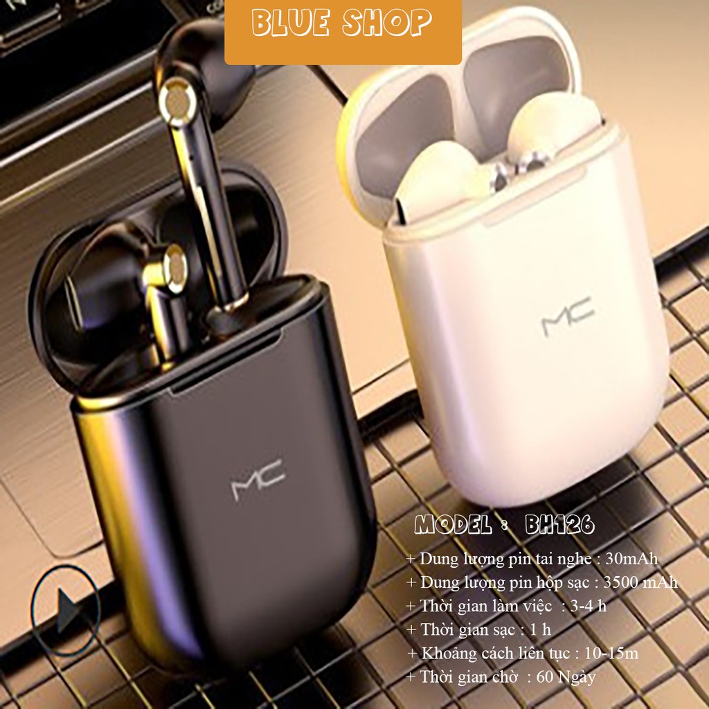 Tai nghe True Wireless Bluetooth BH126 Không Dây 5.0 cảm ứng chống nước IPX5,Tai nghe không dây  tương thích IOS ANDROID