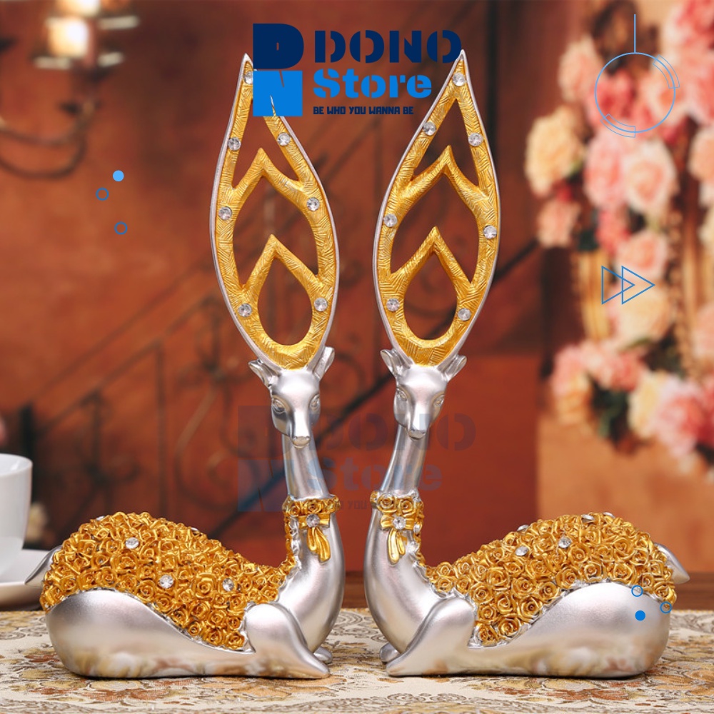 Tượng cặp hươu lá ngọc phong thuỷ, tượng Dono decor phòng phong cách bắc âu