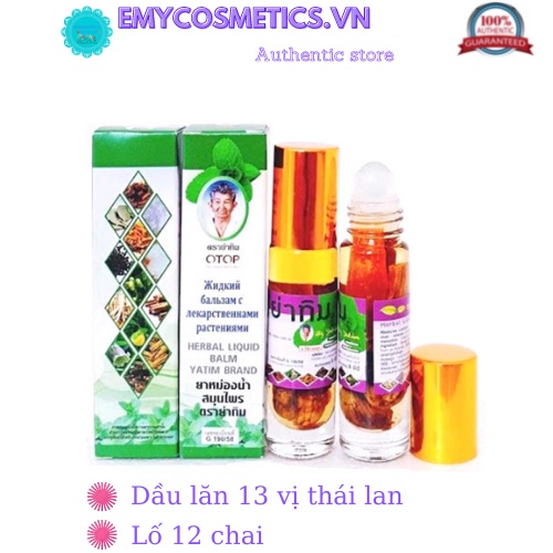 Dầu Lăn 13 vị OTOP Nội Địa Thái Lan - Dầu bà già Yatim chai 8ml