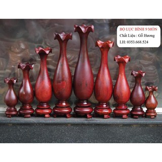 [Decor Cao Cấp ] Bộ lục bình mini 9 món gỗ hương ( kích thước lần lượt  35cm 30cm 25cm 20cm 15cm