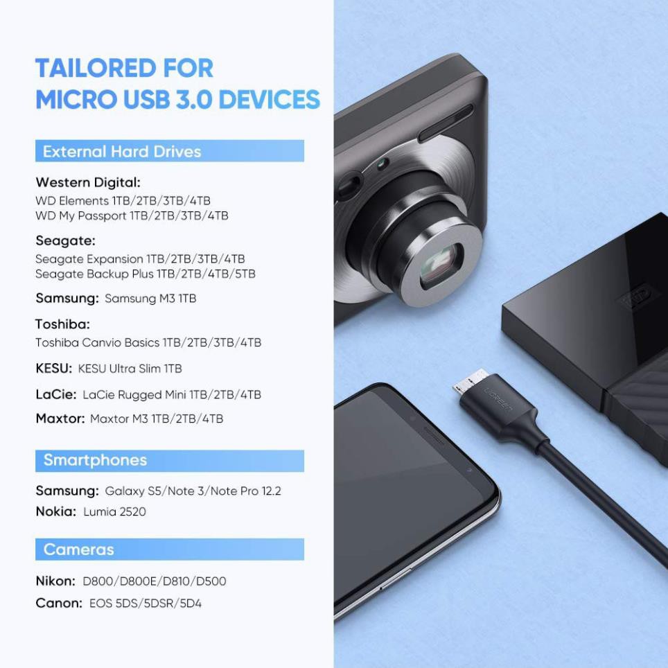 UGREEN 20103  - Cáp USB type C sang Micro B dài 1m, tốc độ truyền dữ liệu nhanh - Màu Đen ✔HÀNG CHÍNH HÃNG ✔