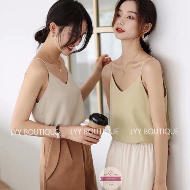 Áo 2 Dây Lụa Satin Siêu Mịn Mát Cổ Tim Freesize, Áo Lụa Hai Dây Phối Đồ Cực Xinh Lyy Boutique