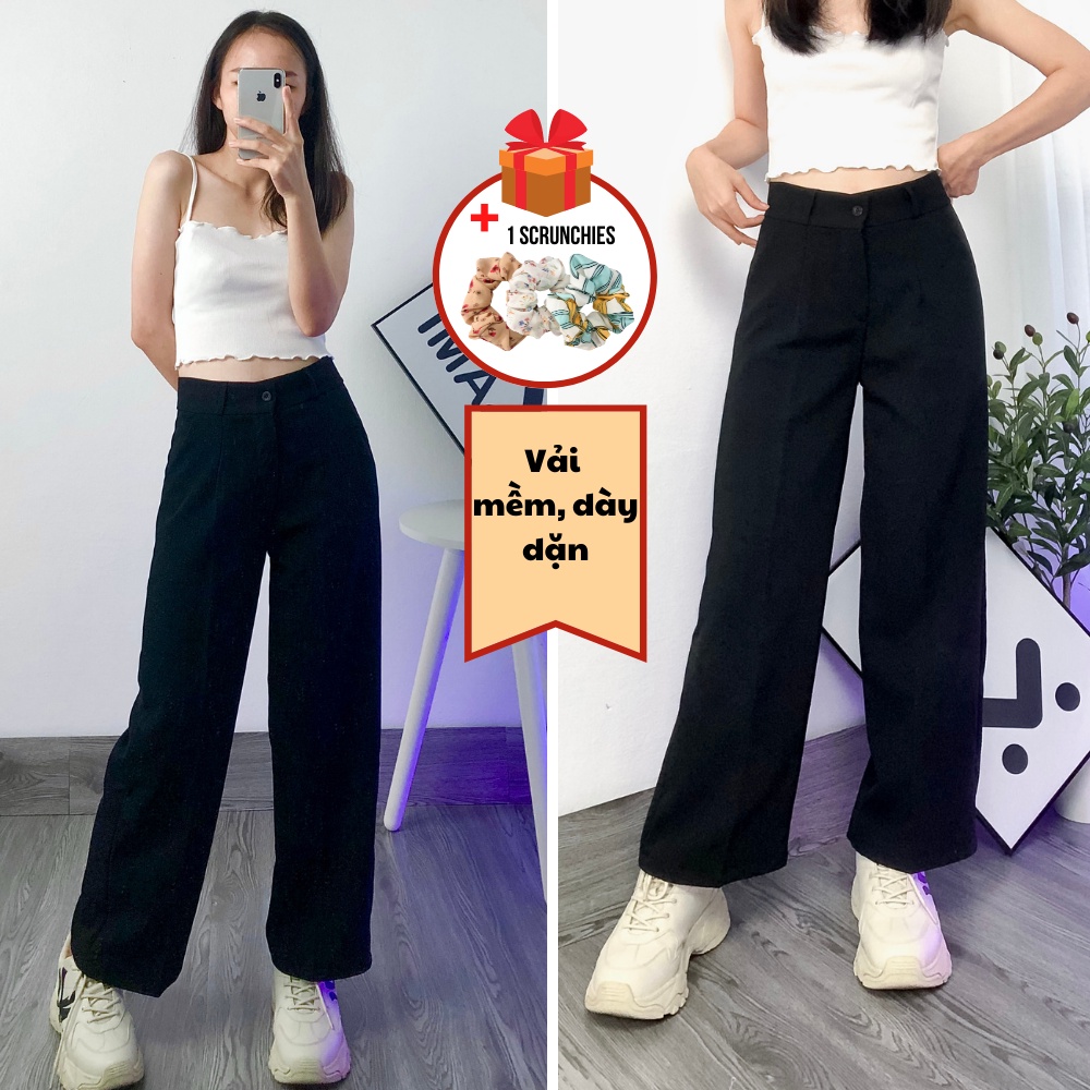 Quần tây đen dáng suông, ống rộng 94 cm