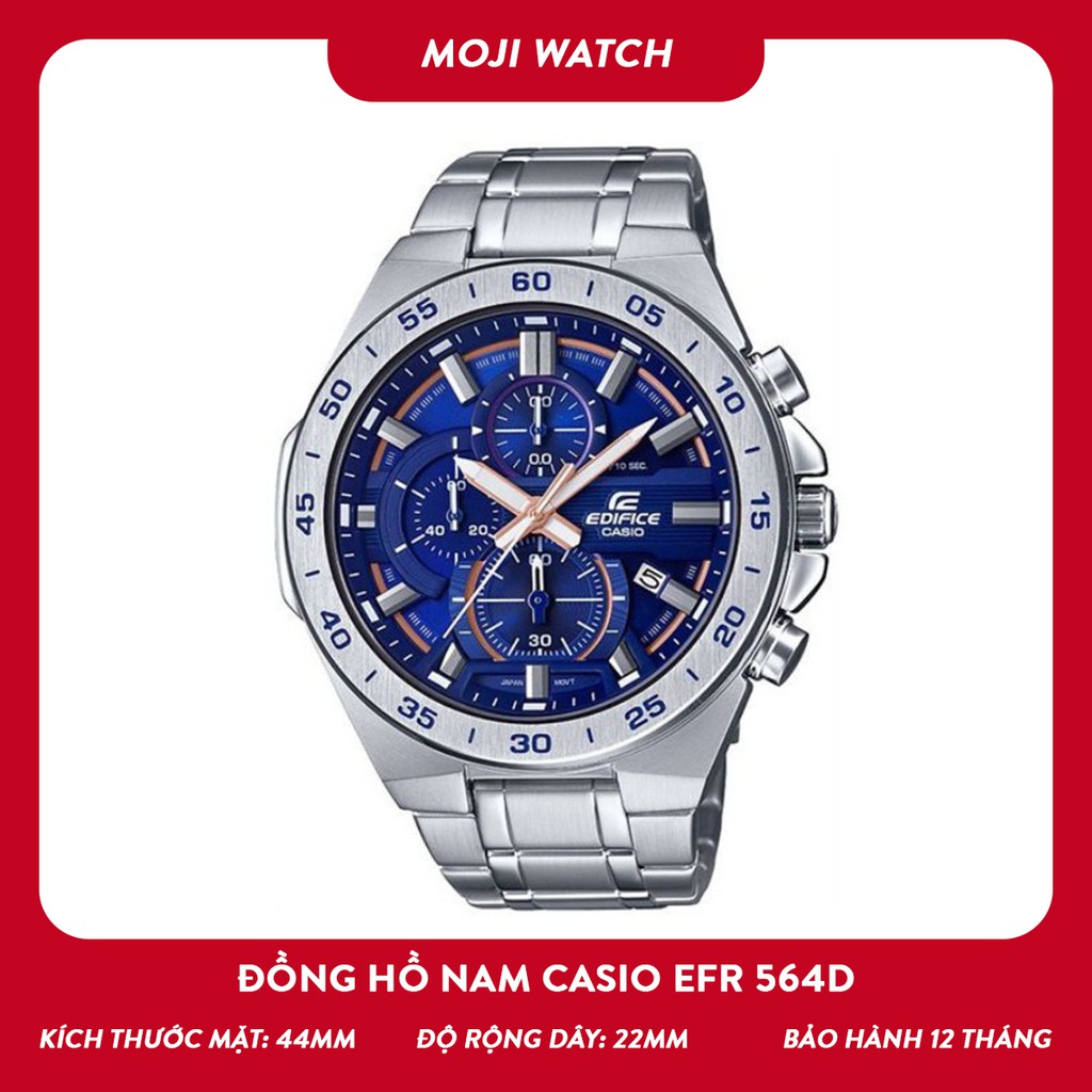 Đồng hồ nam Casio EFR 564D Demi 44mm chống nước, dây kim loại sang trọng