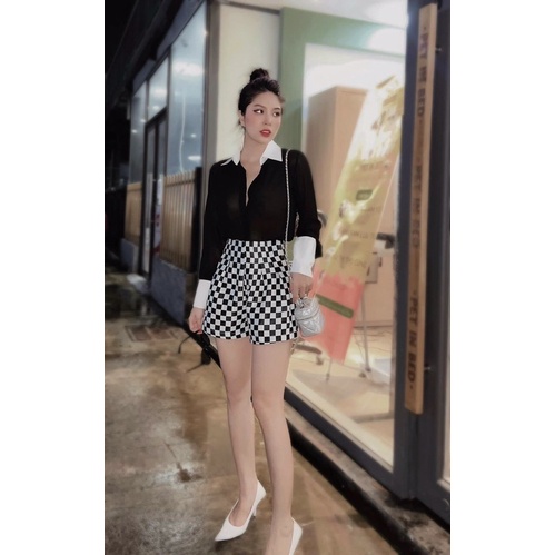 SỈ SÉT ÁO SƠ MI QUẦN ĐÙI CARO CHO NỮ Q1408