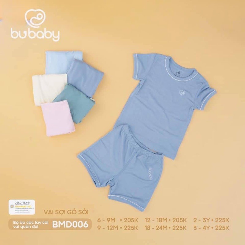 Bộ cộc tay cài vai Bu, Bubaby modal gỗ sồi 6m - 3y