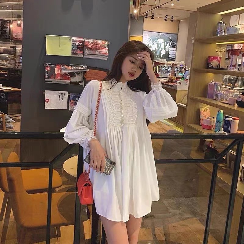 Áo baby doll cổ ren cúc ngọc phong cách Pháp