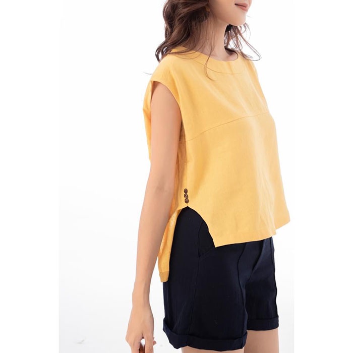 Set bộ linen áo cổ tròn form rộng kèm quần short trẻ trung, thời trang phong cách trẻ