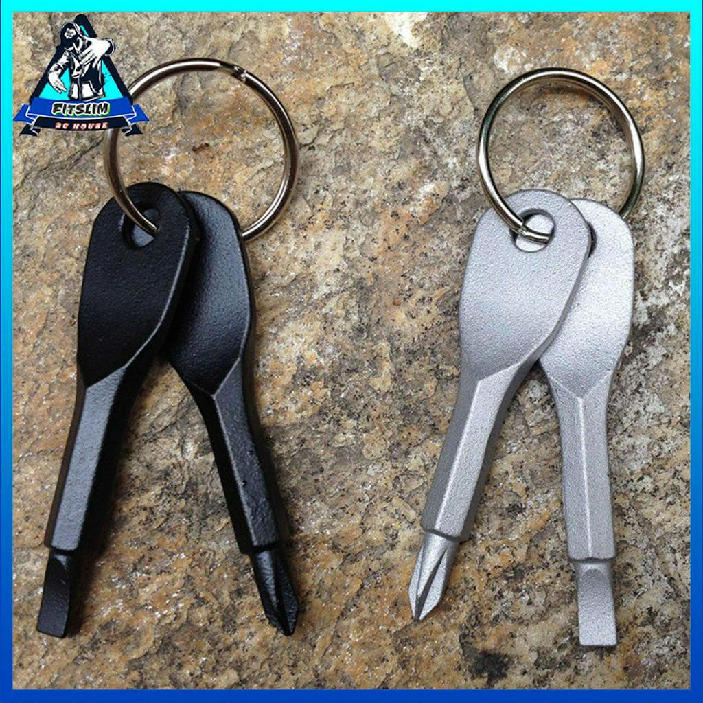 2 Cái tua vít cầm tay đầu chữ thập tay cầm phẳng với vòng chìa khóa dùng ngoài trời