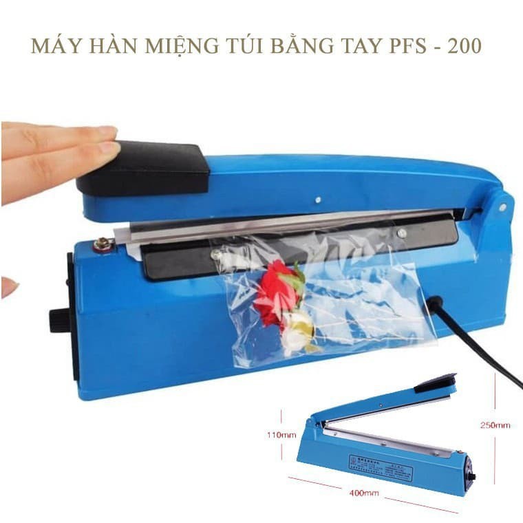 Máy hàn mép túi nilon, hàn túi nilon pfs200 | Máy ép miệng túi size 20cm