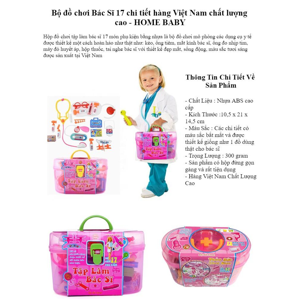 Bộ đồ chơi 17 món tập làm bác sĩ cho bé hàng Việt Nam