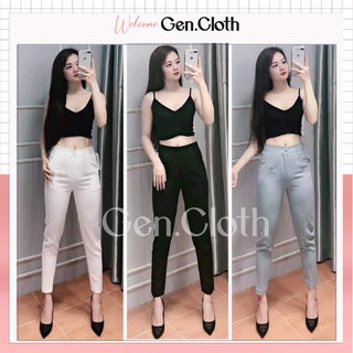 Quần tây nữ lưng cao cúc bọc dáng đứng - Màu Trắng/ Đen/ Ghi/ Nâu - Vải Vitex Hàn
