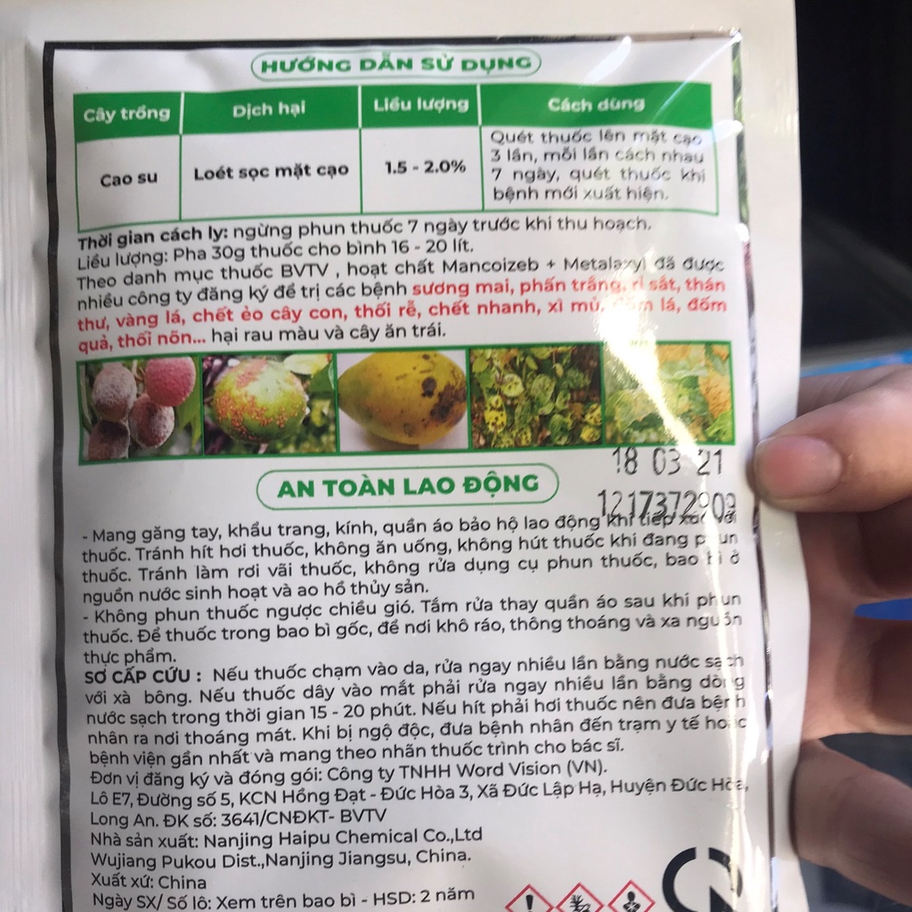 Chế phẩm trừ nấm  sương mai, phấn trắng. vàng lá, rỉ sắt, thán thư Phensolmanco 72WP