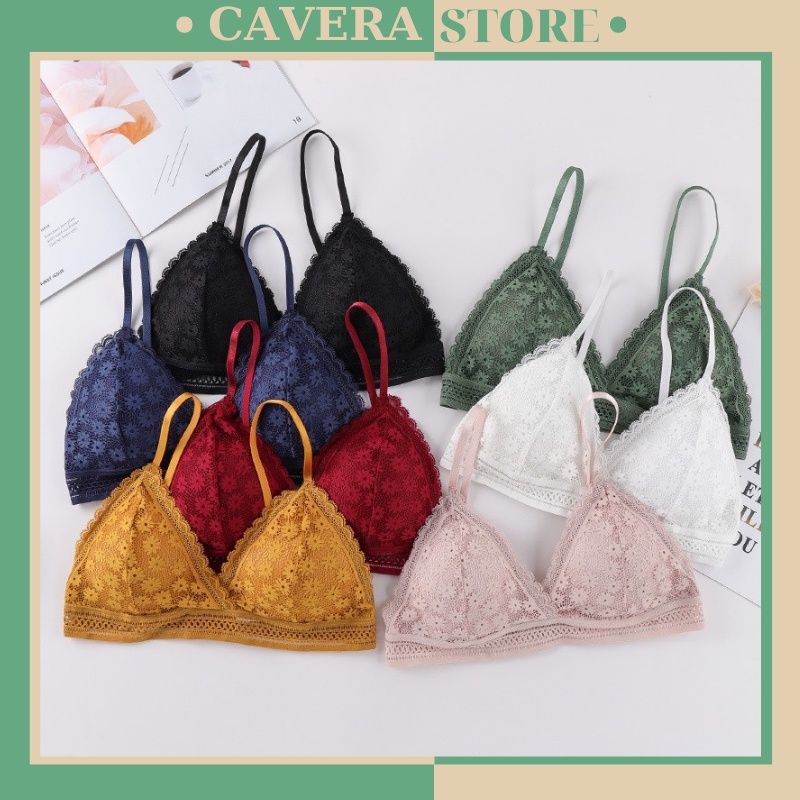Áo bra ren hoa cút hai dây - Bra ren đệm mút chất cotton thấm hút mồ hôi mát mịn Cavera B7156