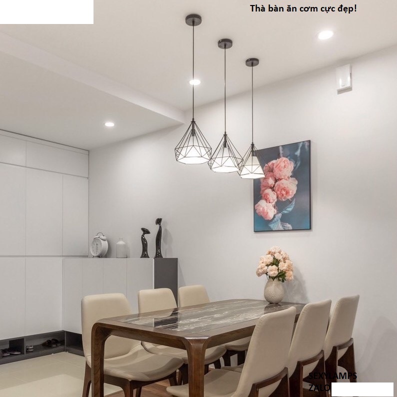 Bộ 3 đèn thả kim cương khung sắt sơn tĩnh điện D250 kèm bóng đèn