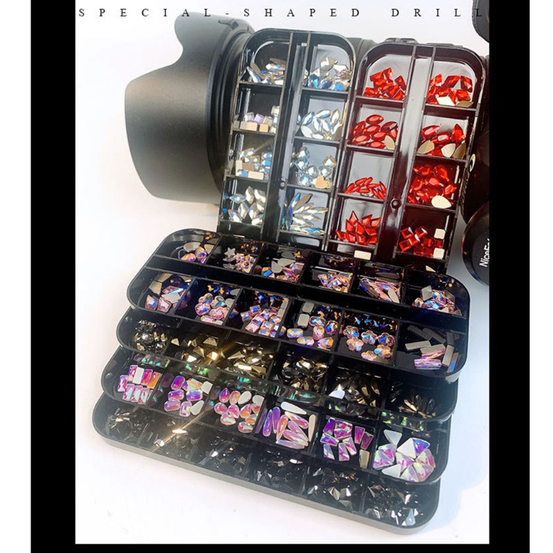 Hộp 12 Ngăn Kính Dùng Trang Trí Móng Tay Nghệ Thuật DIY
