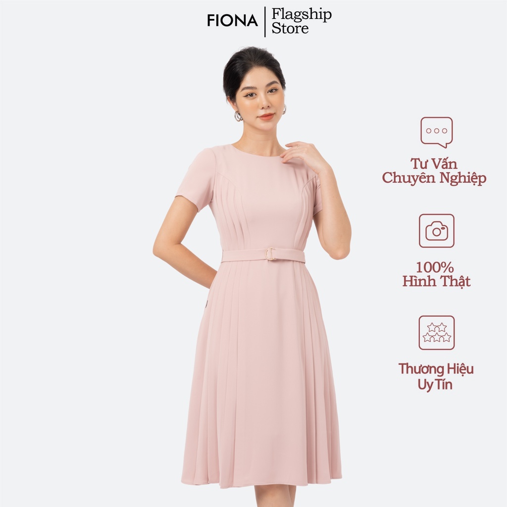 Đầm nữ dáng suông xếp ly, đầm công sở 2 bên thân trước FIONA F451370