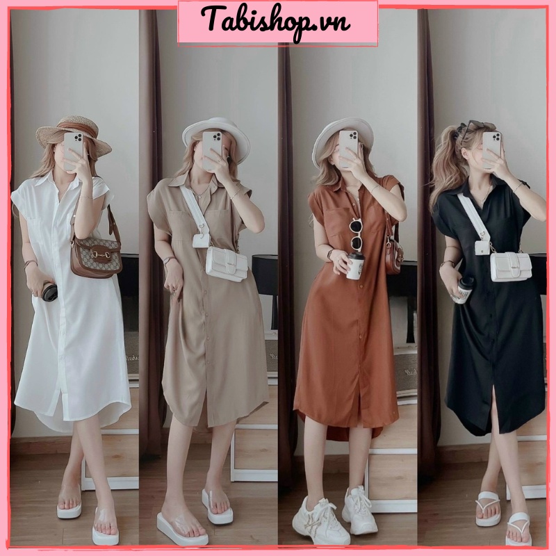 Đầm sơ mi dáng dài maxi TABISHOP Váy suông nữ tay cánh dơi đơn giản hottrend đi biển đi dạo