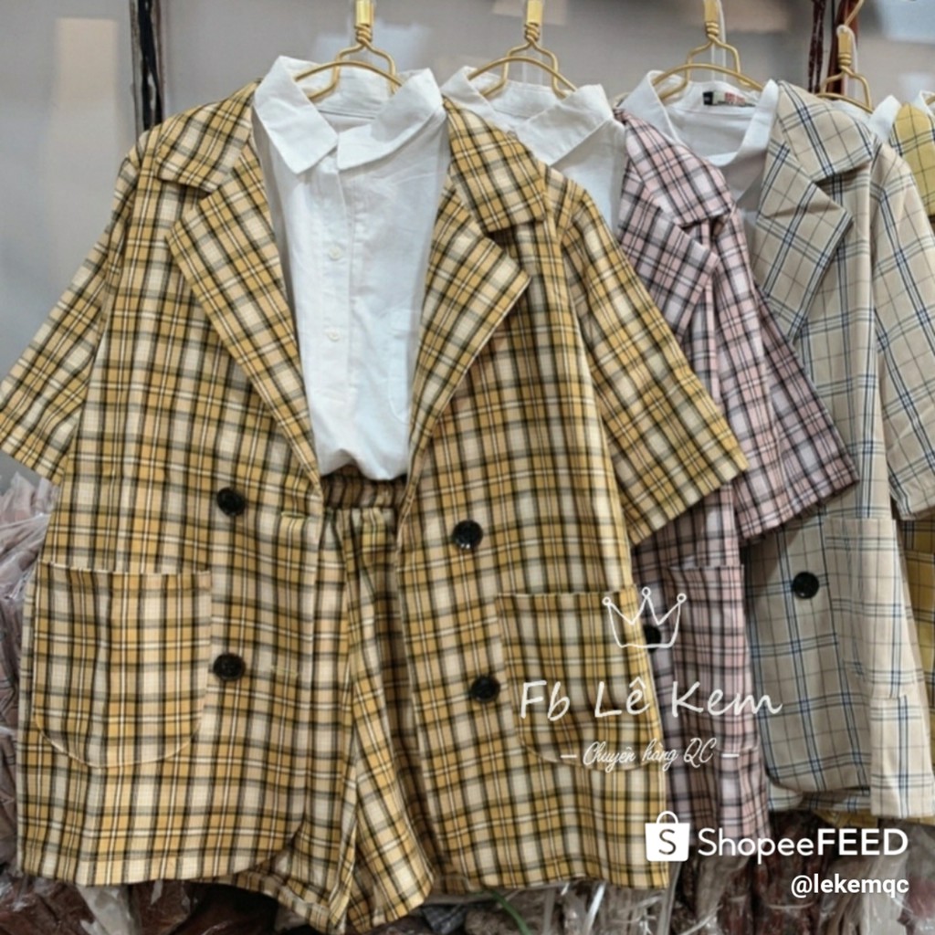 SÉT ÁO BLAZER KÈM QUẦN SOOC KẺ CARO SIZE S M