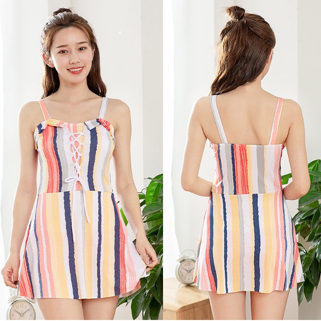 Bộ đồ bơi nữ kẻ sọc liền mảnh thun bơi đẹp nữ tính | BigBuy360 - bigbuy360.vn