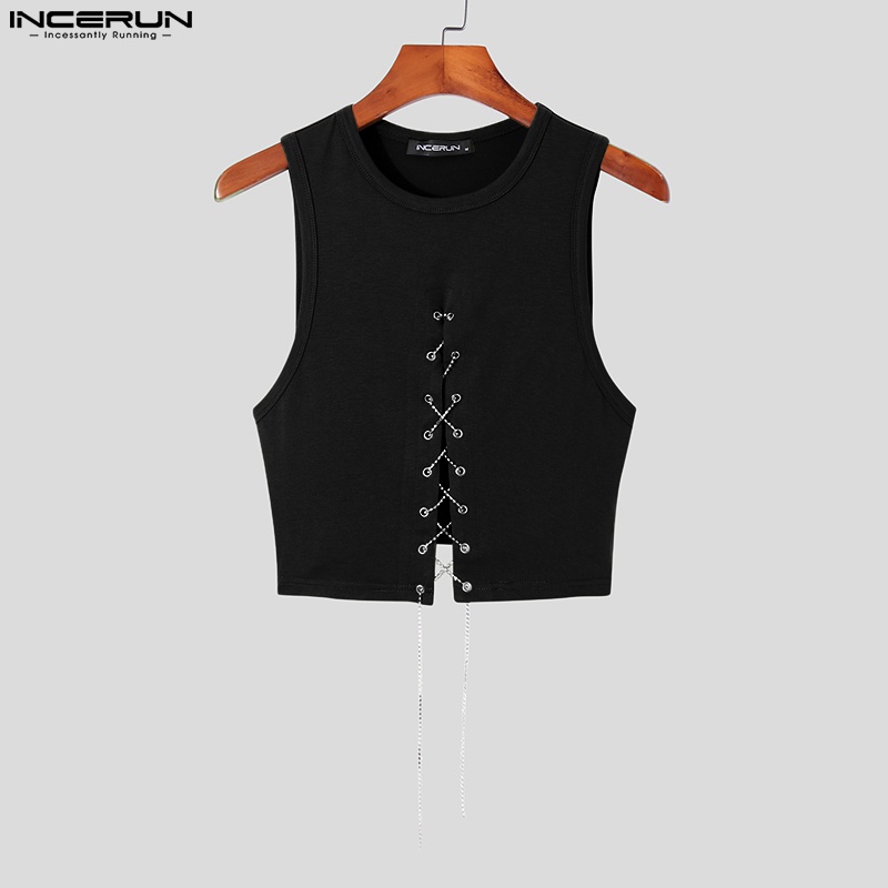 Áo croptop INCERUN sát nách màu trơn phối dây cột 3 màu sắc lựa chọn cho nam