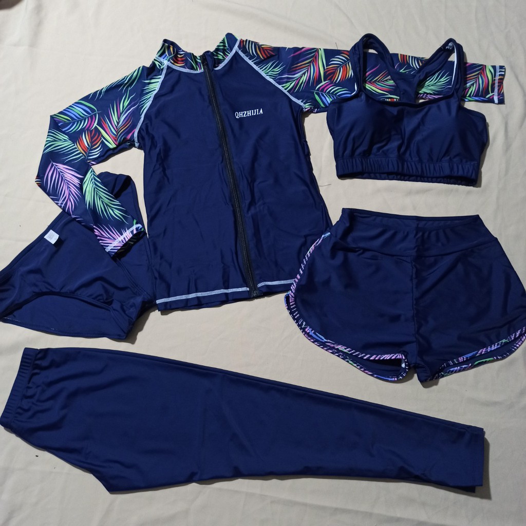 Bộ đồ bơi nữ 5 chi tiết dài tay kéo khóa thun lạnh đẹp cao cấp