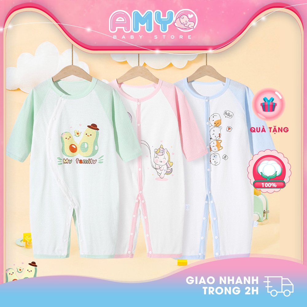 Body dài tay AMYO cho bé trai bé gái bodysuit cho bé sơ sinh bộ quần áo liền thân em bé 11.BDL01.10-1