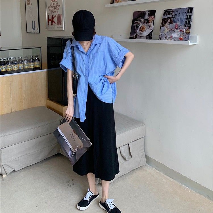 Áo Sơ Mi Sọc Tay Ngắn Thời Trang Dành Cho Nữ