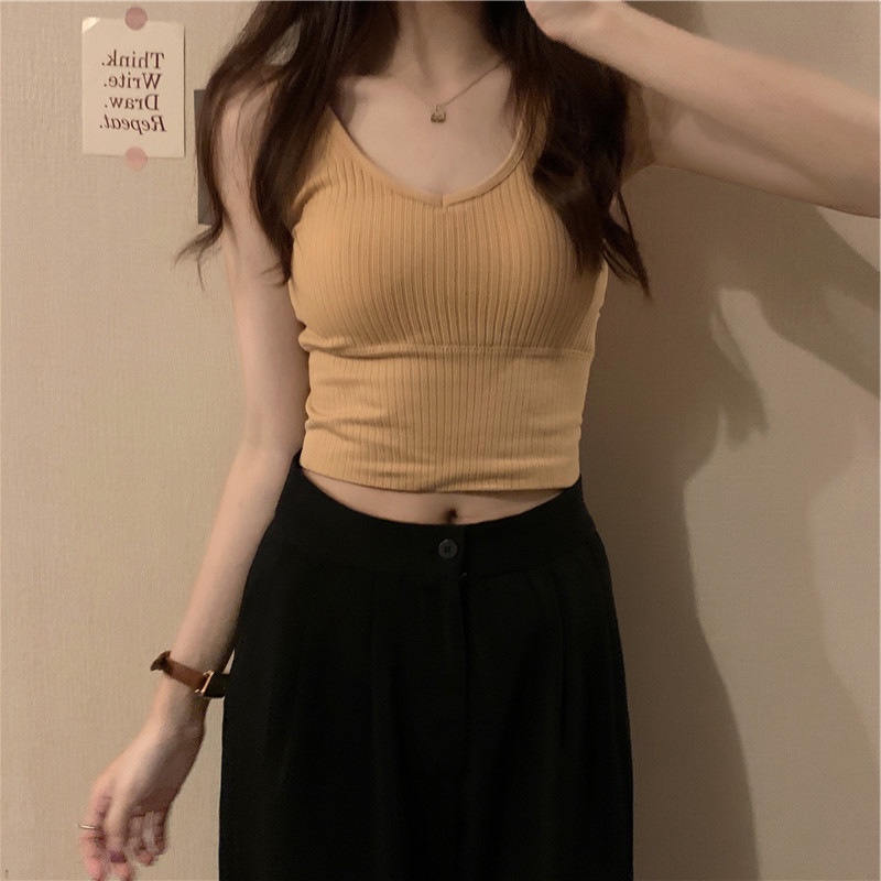 Áo hai dây SUXI thể thao màu trơn có đệm ngực cho nữ