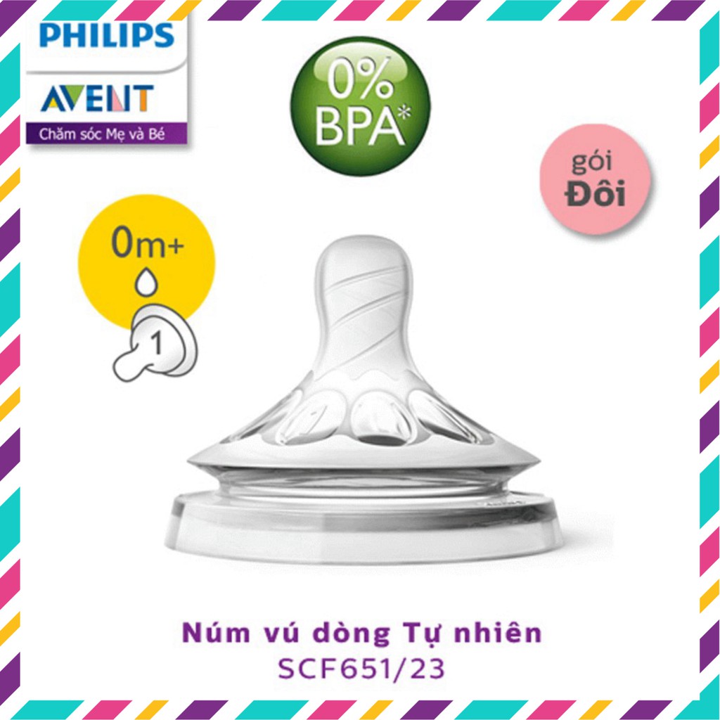 Núm ti silicone Philips Avent Natural cho trẻ sơ sinh (Vỉ 2 núm)