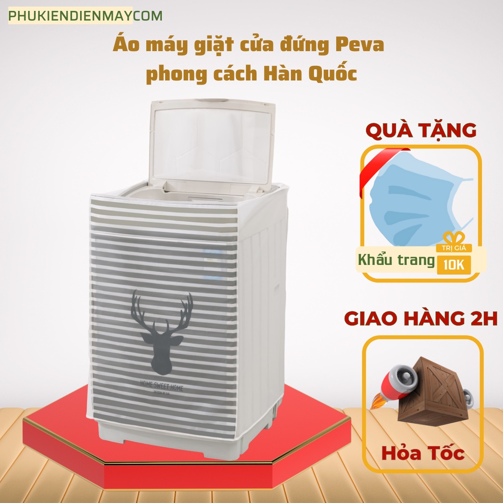 Áo trùm máy giặt cửa trên (lồng đứng) từ 7kg đến 12kg, vải Peva dai bền chống nắng, chống mưa tốt