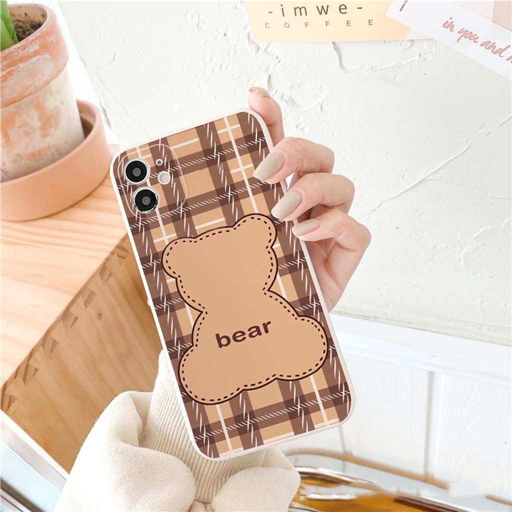 Ốp lưng BVC cạnh vuông giả 14 gấu caro 5 6 5s/6/6plus/6s/6splus/7/7plus/8/8plus/x/xr/xs/11/12/pro/promax/13/14Promax
