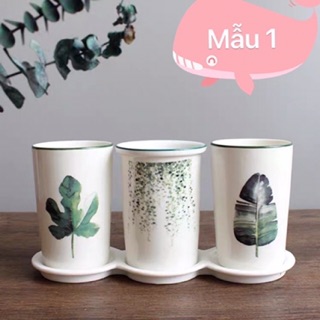 Bộ cốc sứ đánh răng hình lá(có sẵn)