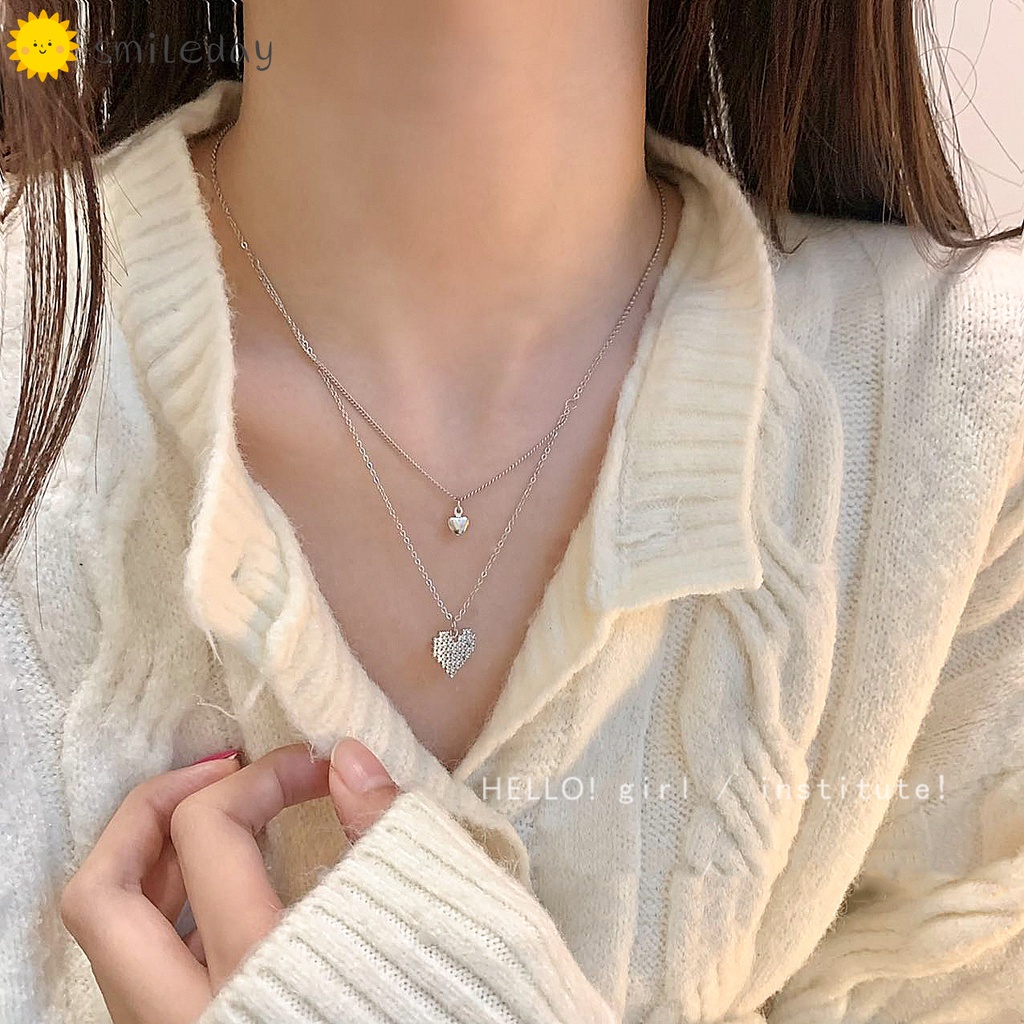 Vòng cổ Hai Lớp Hình Trái Tim Đính Đá Pha Lê Thời Trang Cho Nữ