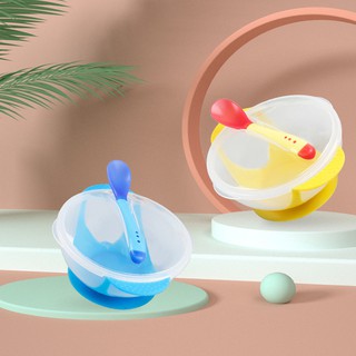 Set bát ăn dặm cho bé kèm thìa ăn dặm silicon báo nóng