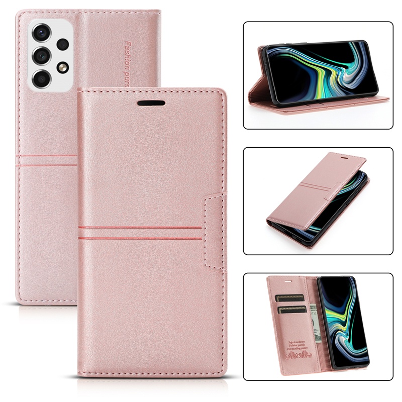 Ốp Điện Thoại Da Lật Mềm Nam Châm Màu Đỏ Rượu Có Ngăn Đựng Thẻ Cho Samsung S22 S21 S20 FE Ultra Plus