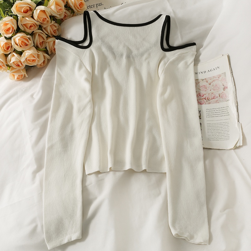 Áo thun tay dài cổ tròn hở vai dáng ôm thời trang mùa thu mới 2021 | BigBuy360 - bigbuy360.vn