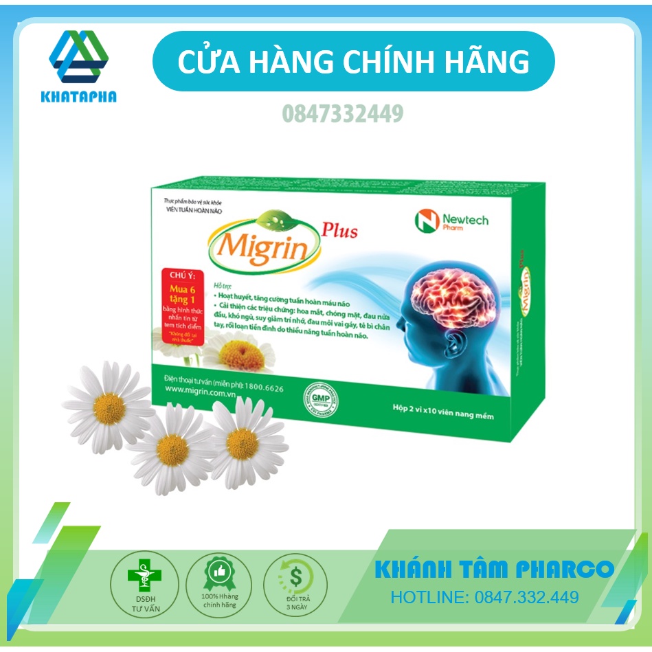 Migrin Plus  - Giảm đau nửa đầu, migraine, thiếu máu não, tuần hoàn não, migrain