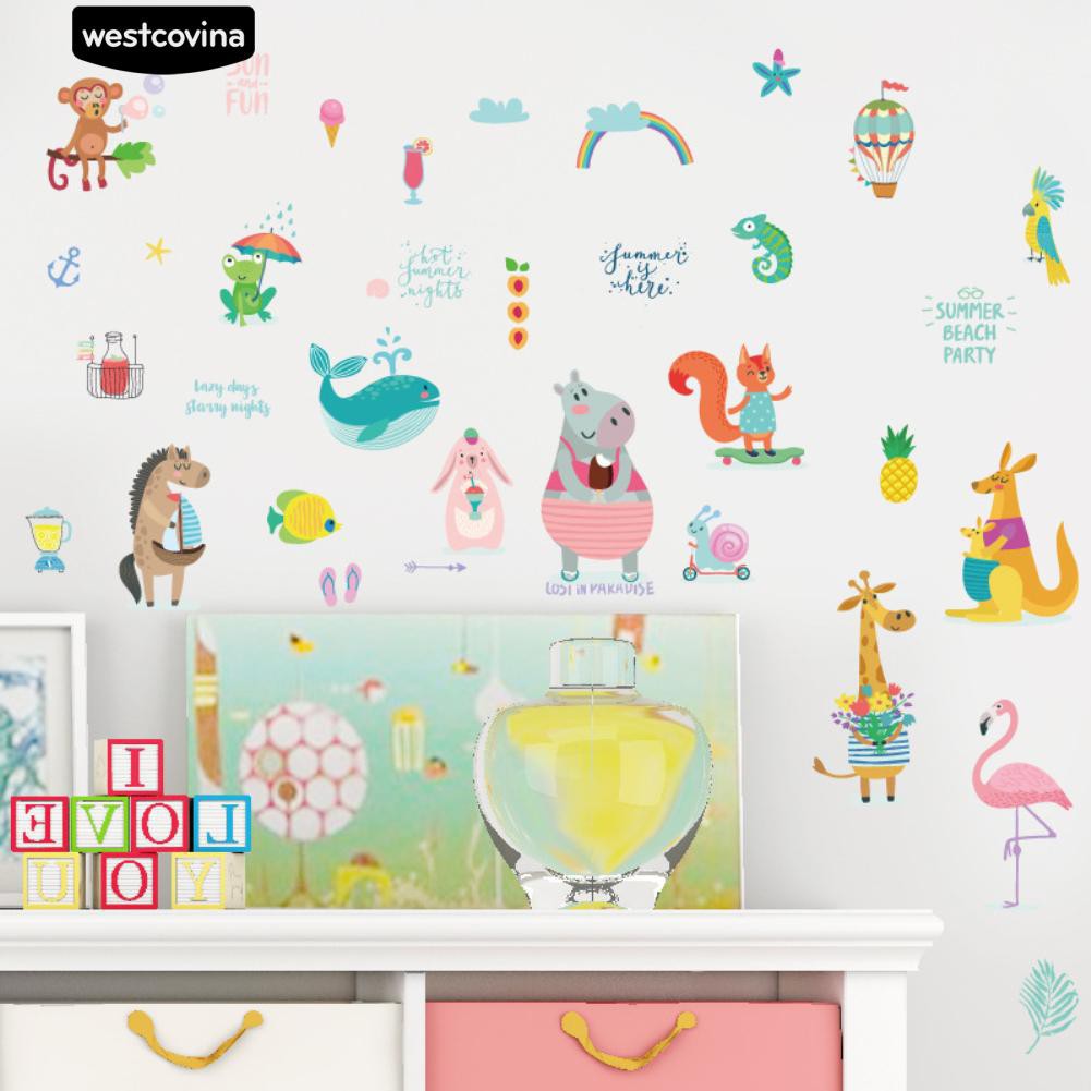 Nhãn dán tường họa tiết động vật dễ thương trang trí nội thất
