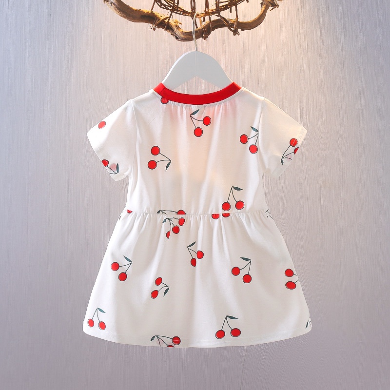 Đầm Cotton In Họa Tiết Cherry Dễ Thương Thời Trang Cho Bé Gái