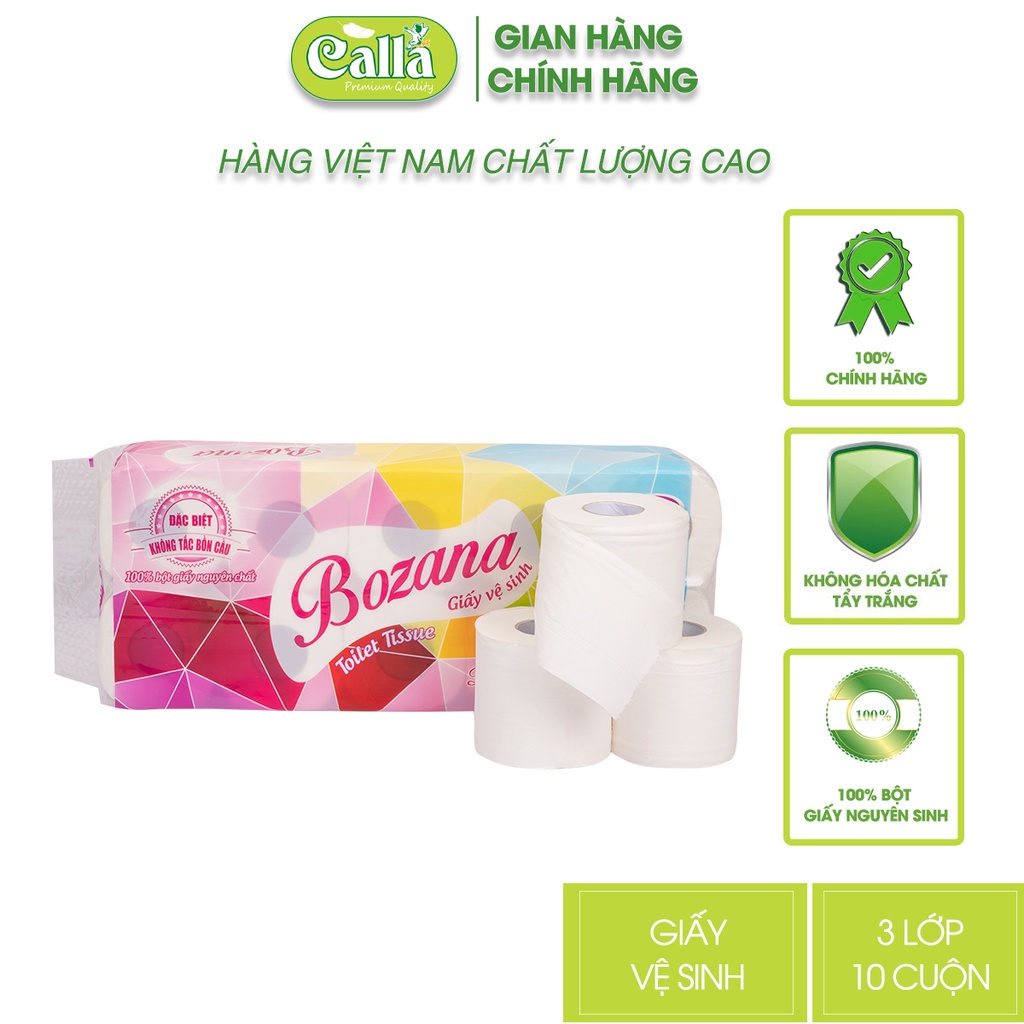 Giấy vệ sinh calla có lõi 3 lớp x 10 cuộn không tắc bồn cầu, mềm mịn, không bụi