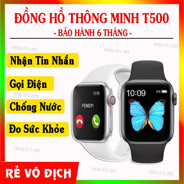 {H0T} Đồng Hồ Thông Minh T500| Chống Nước| Kết Nối Điện Thoại| Nghe, Gọi, Nhận Tin Nhắn| Đo Sức Khỏe. Bảo Hành 6 Tháng .