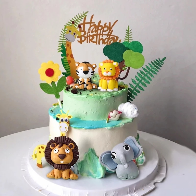 Đồ Chơi Đất Sét Trang Trí Bánh Kem Sinh Nhật Chủ Đề Động Vật Hoang Dã Hoạt Hình