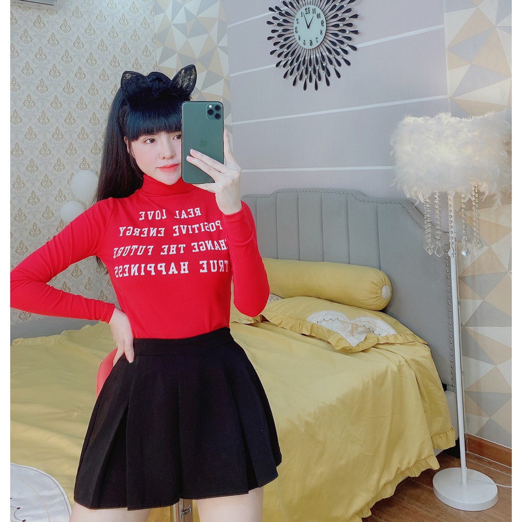 Áo cổ lọ in chữ real love thun thái siêu cool ngầu xắn xinh