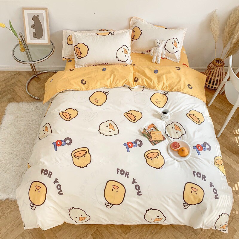 Bộ Drap &amp; Chăn Phao Cotton Poly Vịt Con