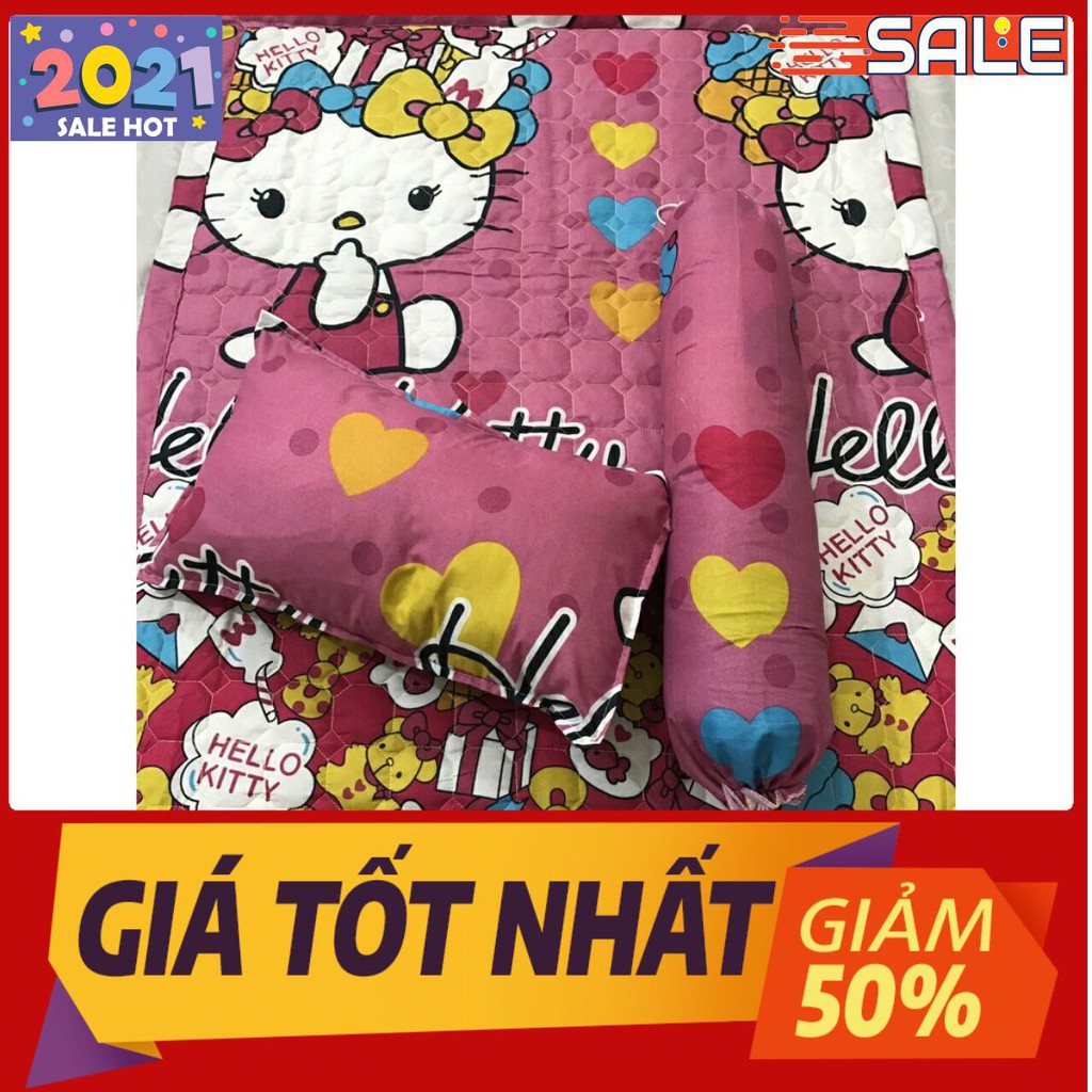 Free ship 99k Set chăn hè kèm gối cho bé yêu 5 món hình kitty nơ vàng