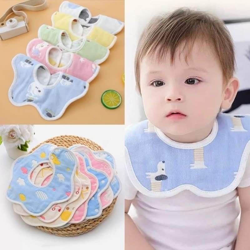 Yếm Xô 6 Lớp 2 Mặt HÌnh Cánh Hoa Xoay 360 Độ Chất Cotton Thấm Hút Siêu Mềm Cho Bé.