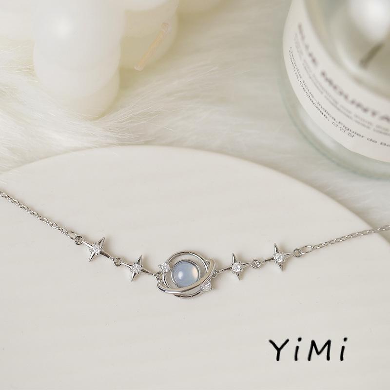 Vòng Tay Bạc Đính Đá Pha Lê Xanh Lam Hình Chìa Khóa Bụng Cho Nữ