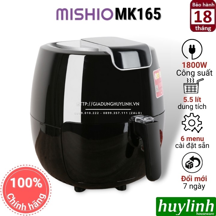 Nồi chiên không dầu điện tử Mishio MK-165 - 5.5 lít - Màu Đen [Mishio MK165]